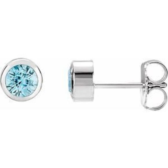 14K White Natural Blue Zircon Bezel-Set Earrings